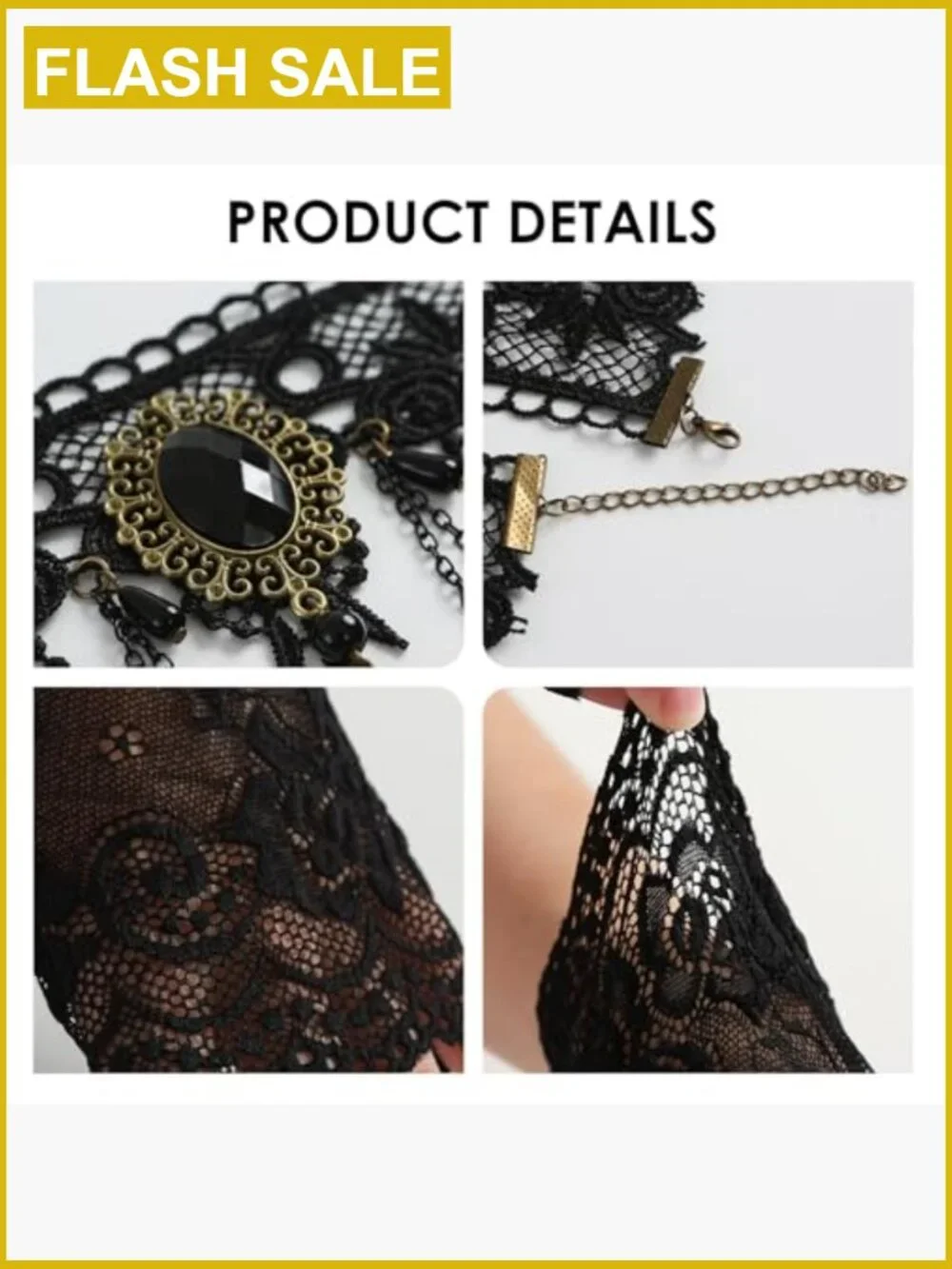 Gothic Lace Choker and Fingerless Gloves Set - Vampire Witch Costume Accessory